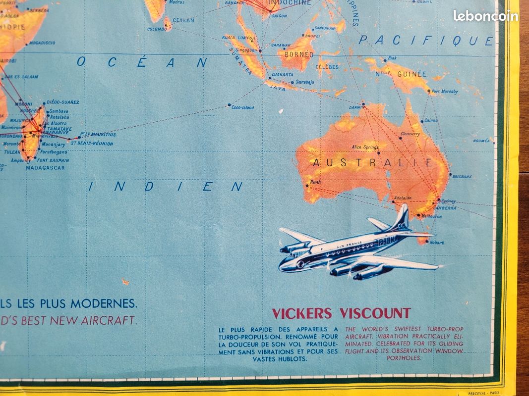 Affiche originale ancienne réseau aérien mondial AIR FRANCE 1956 (encadrement possible) (image 3)