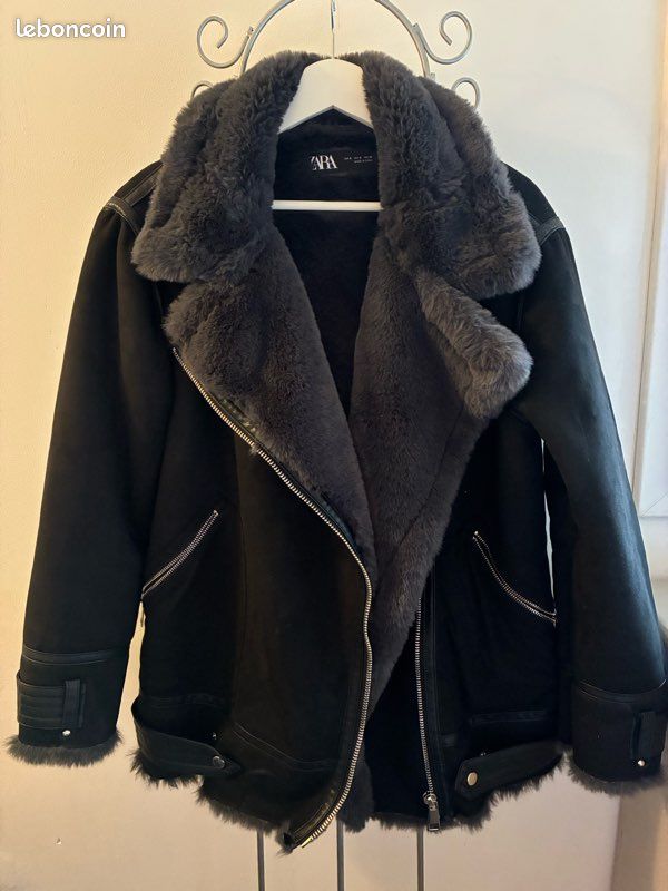 Veste moto bomber daim noir et gris Zara taille S (image 1)
