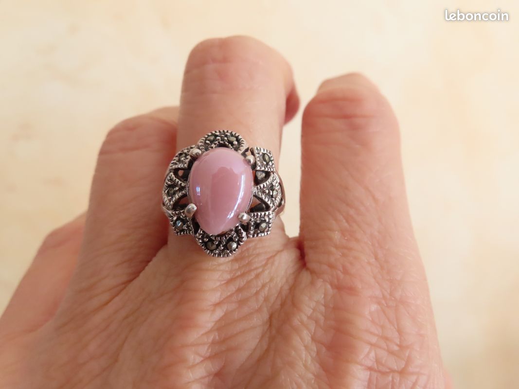 Bague Ancienne En Argent 925 Sertie De Zirconium Rose - Taille 57
