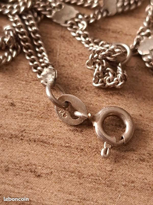 Collier Authentique Plaque Onyx Et Chaîne Argent Massif 925 - Bijou Occasion