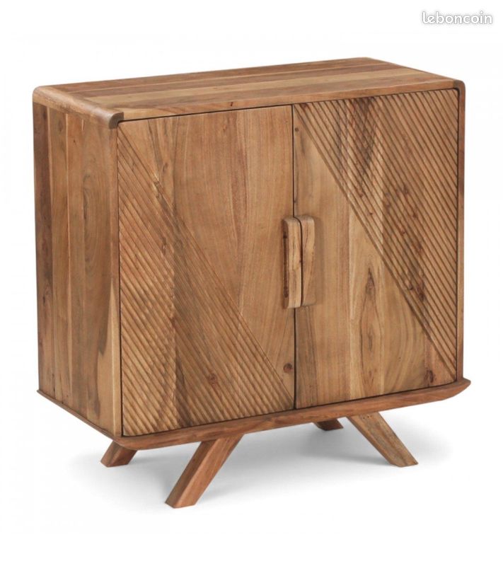 Buffet 2 portes acacia massif design géométrique – Neela (image 4)