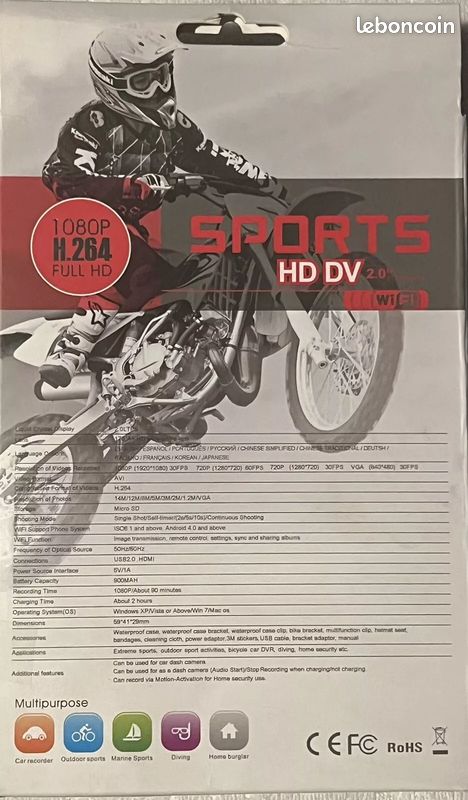 🎥 Caméra Sport HD DV 1080p – Full HD Photo, audio vidéo