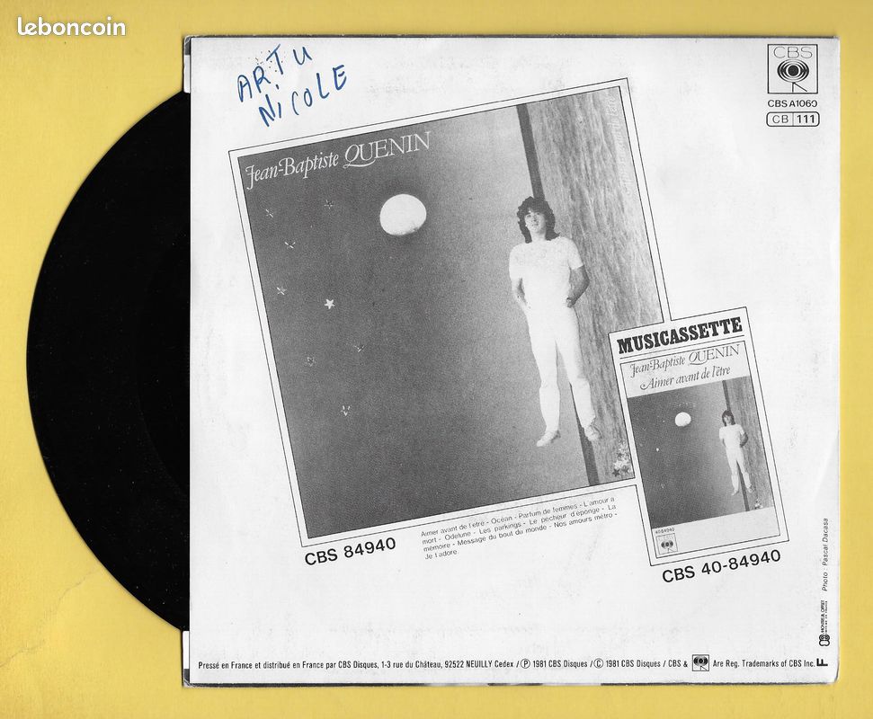 Disque Vinyle 45 Tours..JEAN BAPTISTE QUENIN..Scan A (image 2)