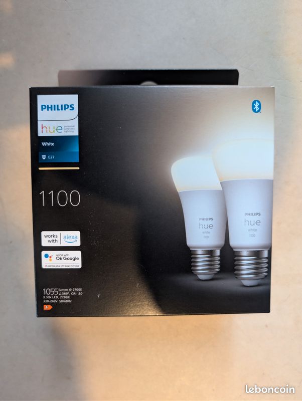 Warm White Ampoules LED Connectées Philips Wiz - Lot De 2 - 8W équivalent 60W - Dimmable Et Instantané - Culot E27 Philips Hue