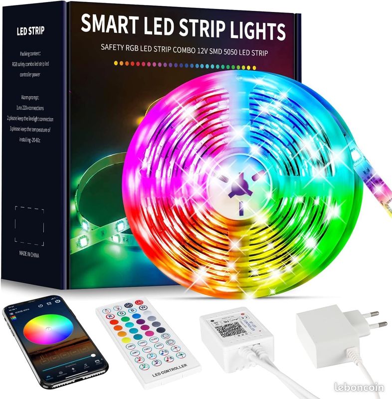 WEILY 10M Ruban LED Bleutooth,Bande LED 5050 RGB Contrôlé par APP du Smartphone, Synchroniser avec Rythme de Musique de Minuterie, décoration de lumières de musique pour chambre à coucher, fête