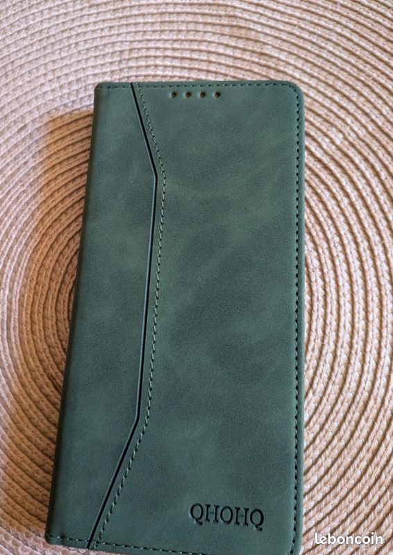 Pack Neuf : Étui Portefeuille Cuir Vert QHOHQ + Verre Trempé pour Samsung S25 Edge 5G (image 1)