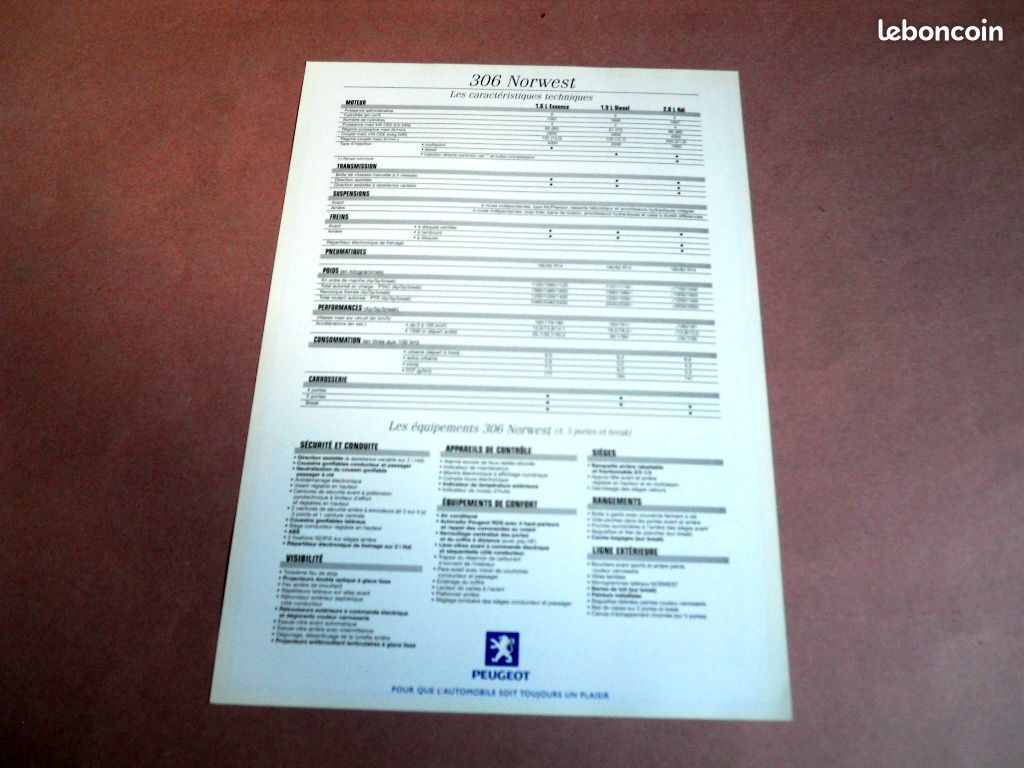 PEUGEOT 306 NORWEST brochure catalogue édition 06/1999 (image 2)