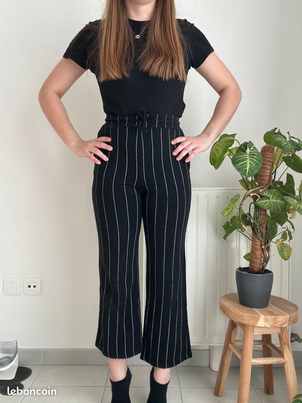 Pantalon Fille H&M Noir Et Blanc Imprimé Zèbre - Taille 4-5 Ans - Occasion Excellent état
