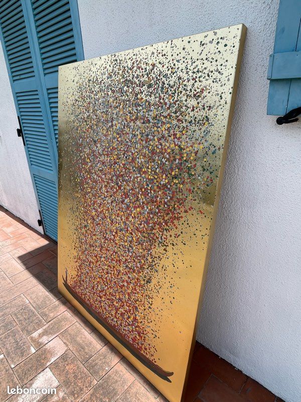 Tableau touched fleurs pirogue 120x160cm doré et rose kare design (image 2)