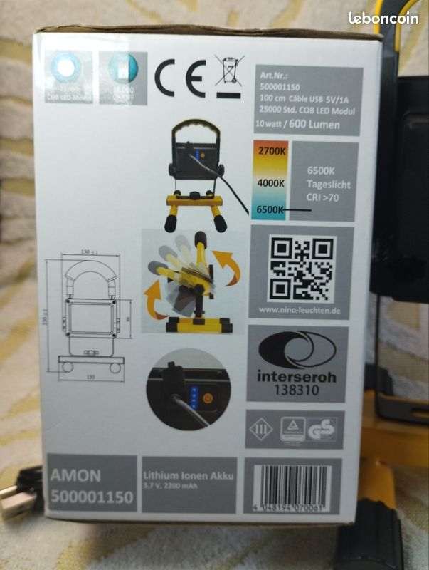 Projecteur Camping Lampe de Poche Main Randonn e Chasse LED + COB