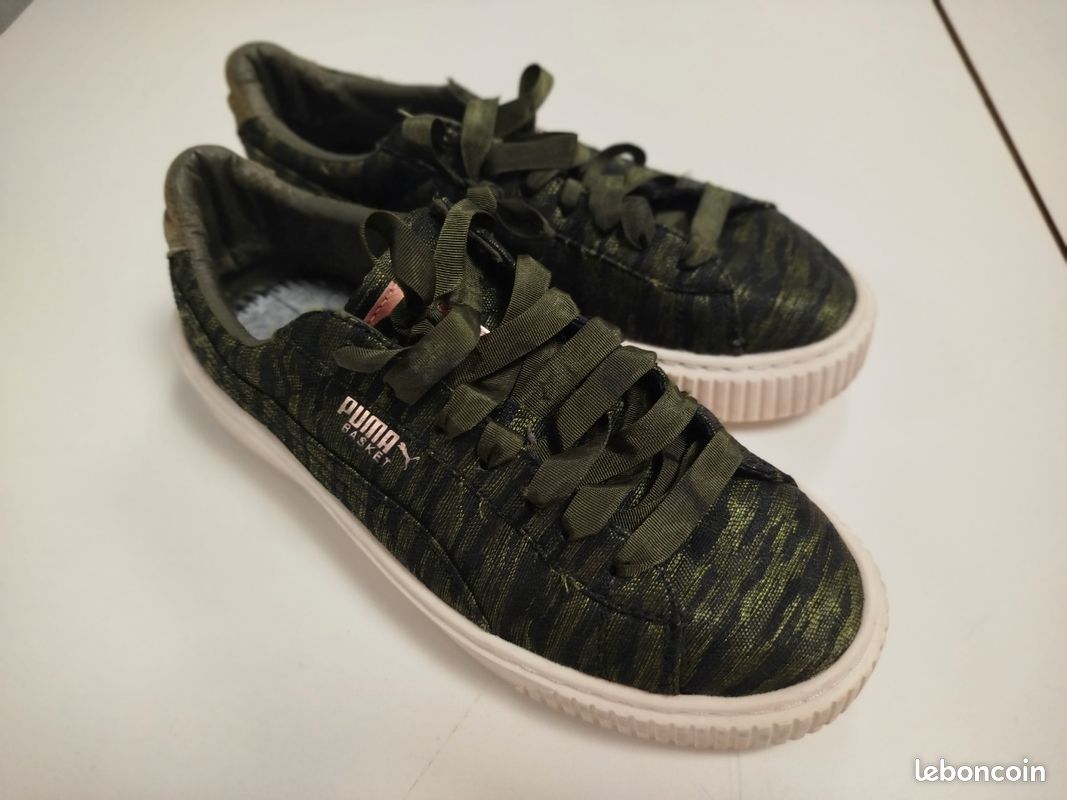 Puma Platform Basket Femme Puma Kaki Puma Camouflage Kaki Baskets