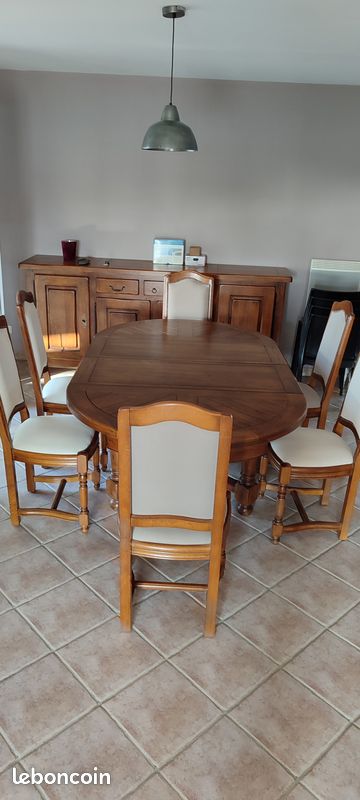 Table à manger avec rallonges et 6 chaises chêne massif - Ameublement