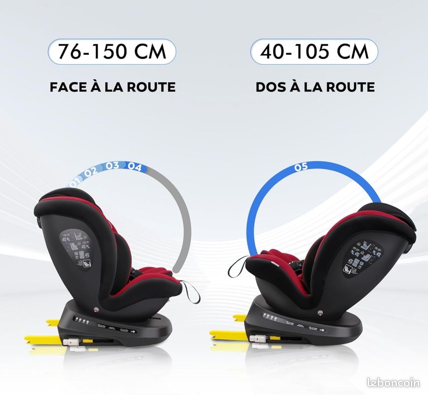 Siege auto NEUF Reecle i-Size Siège Auto 360 Pivotant ISOFIX 40-150 cm, de la naissance à 12 ans (0-36 kg), ECE R129 (Rouge) (image 6)
