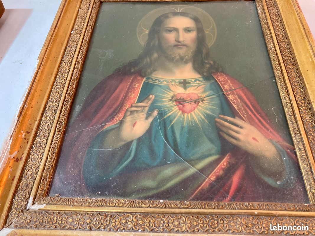 Oeuvre d'art vintage encadrée photo sacré-cœur de Jésus-Christ 7,75 x 11,75 po - Canada