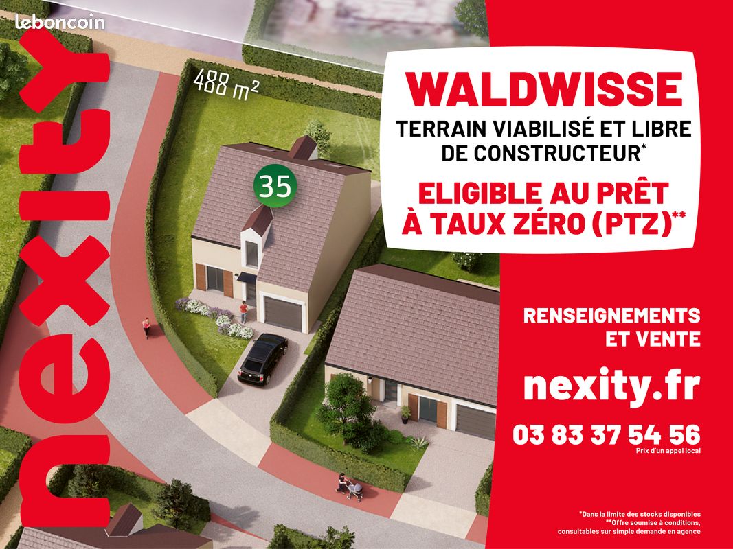 Terrain à Waldwisse, de 488 m2, constructible aux portes de l'Allemagne et du Luxembourg · 64 500 €