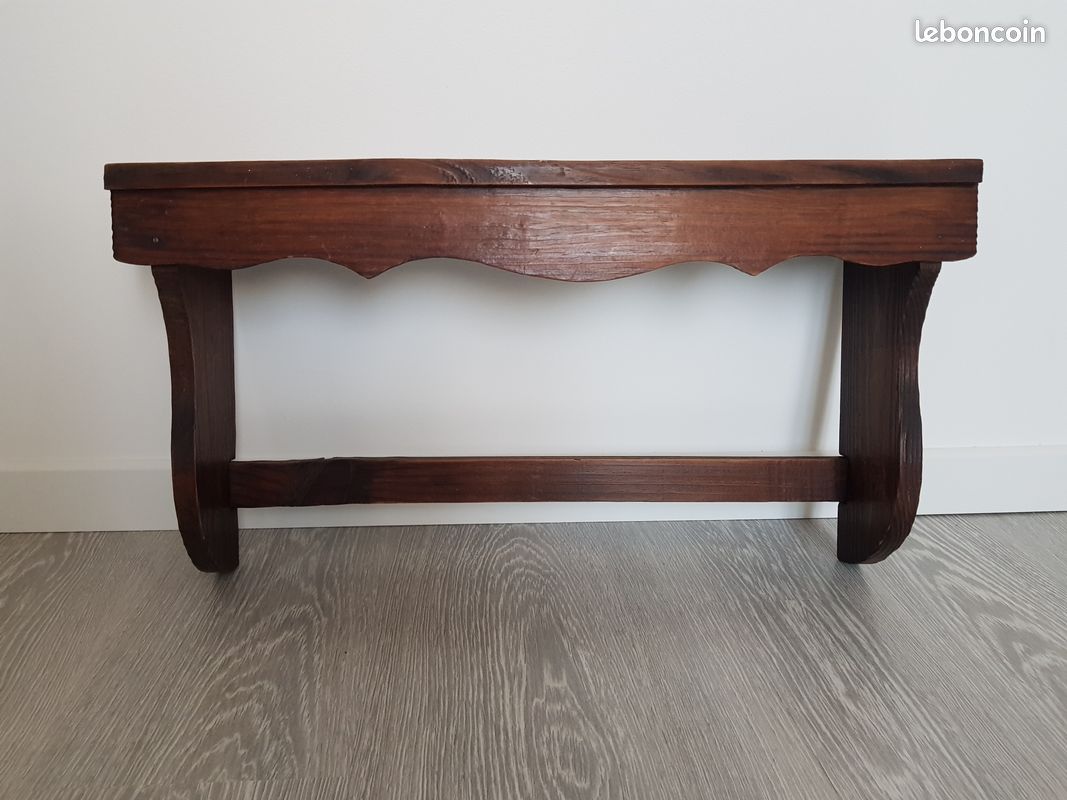Porte casseroles ou ustensiles avec étagère en bois marron foncé 5 crochets (très bon état) (image 1)