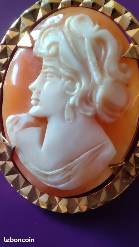Grande Broche Ancienne En Camée - Monture Plaque Or Jaune - Occasion - Style Vintage Français