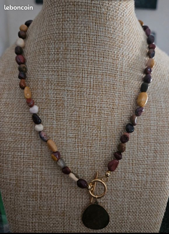 Neuf Collier jaspe mokaite et acier inoxydable (image 1)
