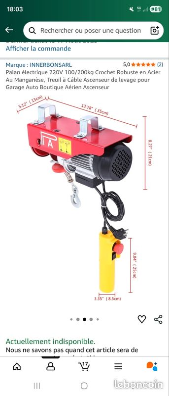 Treuil à Câble Electrique 220V/50hz Treuil-Palan Electrique 400~800KG