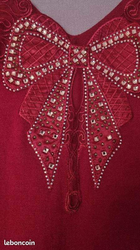 Robe pull rouge dos voile avec nœud en strass taille 36 (image 4)