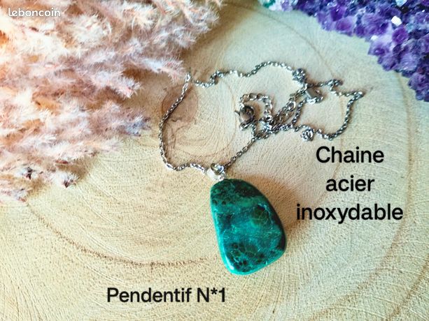 Collier Vintage Pendentif Malachite N454 - Occasion