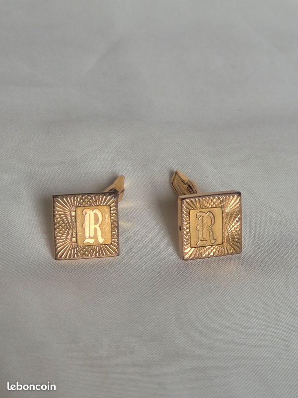 Paire De Boutons De Manchette Art Nouveau - Plaqué Or 18k 750, Design Cubique