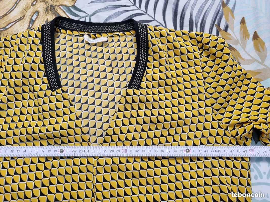 Tunique Cache Cache Taille 38/40 - Noir, Blanc, Jaune à Motifs Géométriques | Occasion Très Bon état