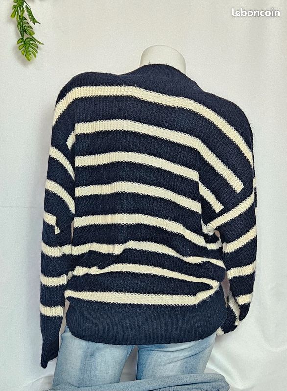 Pull Oversize Rayé Bleu Marine Et Blanc Henri Lloyd Blossom - Taille M, Coton Et Viscose - Occasion Très Bon état