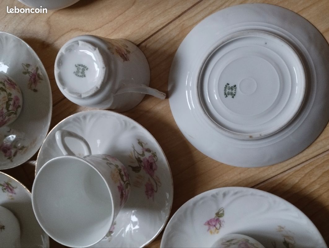 Service à café ancien fin XIX ou début XX ème limoges en porcelaine décor floral (image 6)