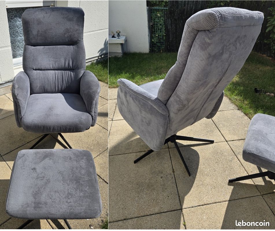 Fauteuil relax pivotant BILLY tissu + repose pied (image 2)