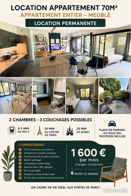 Appartement 3 pièces 70 m² · à Noisy-le-Grand · 70 m² · 1 600 €/mois