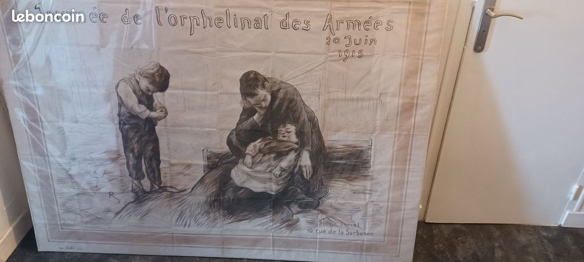 Très rare et très grande affiche authentique d'époque première guerre mondiale 1915 sur la journée de l' orphelinat des armées (image 1)