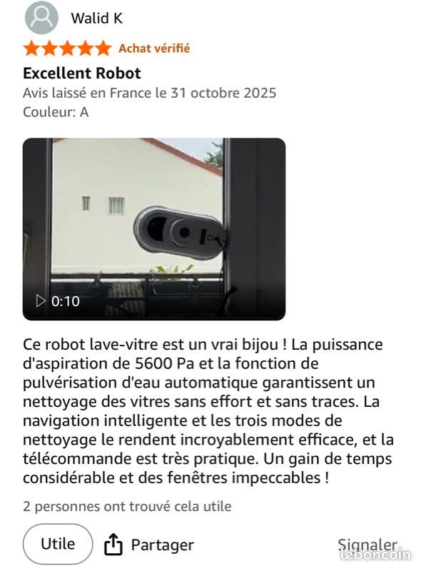 Robot Nettoyeur De Vitres Automatique Ulisem - Aspiration 5600 Pa - 3 Modes, Télécommande, Sécurité Cordon - Pour Fenêtres Intérieur/Extérieur