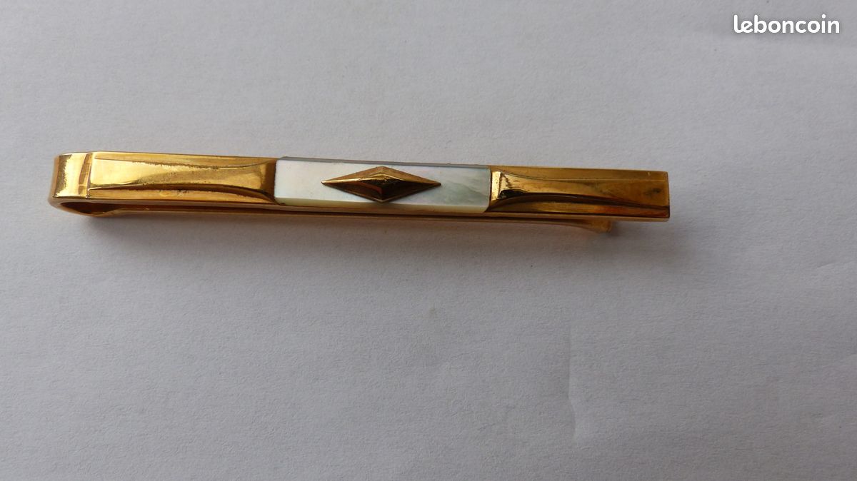 Boutons De Manchette Et Pince à Cravate Plaqués Or Jaune 18k - Poinçon Oria - Occasion Très Bon état
