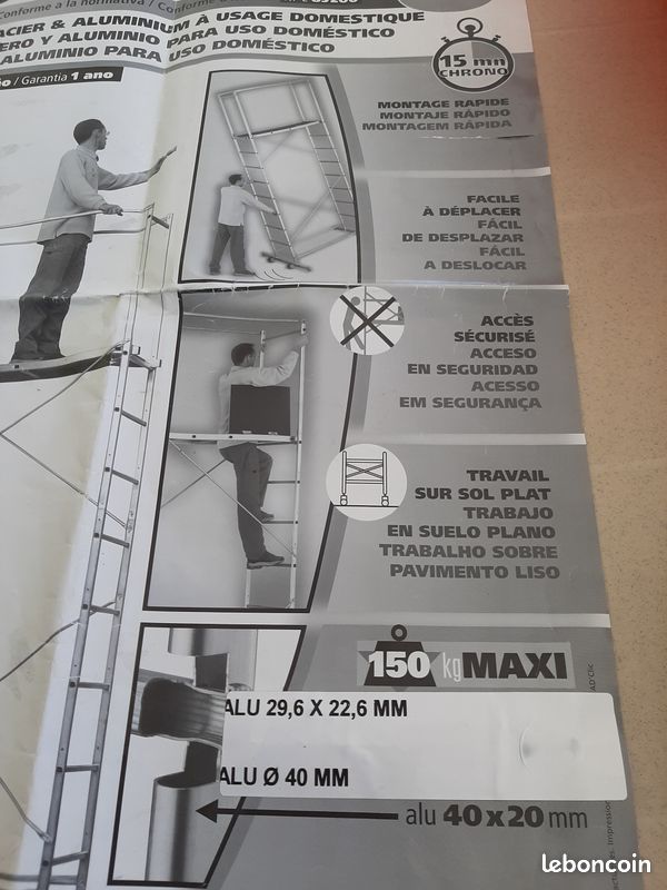 échafaudage acier& aluminium ht 4 m 50 TBE (image 3)