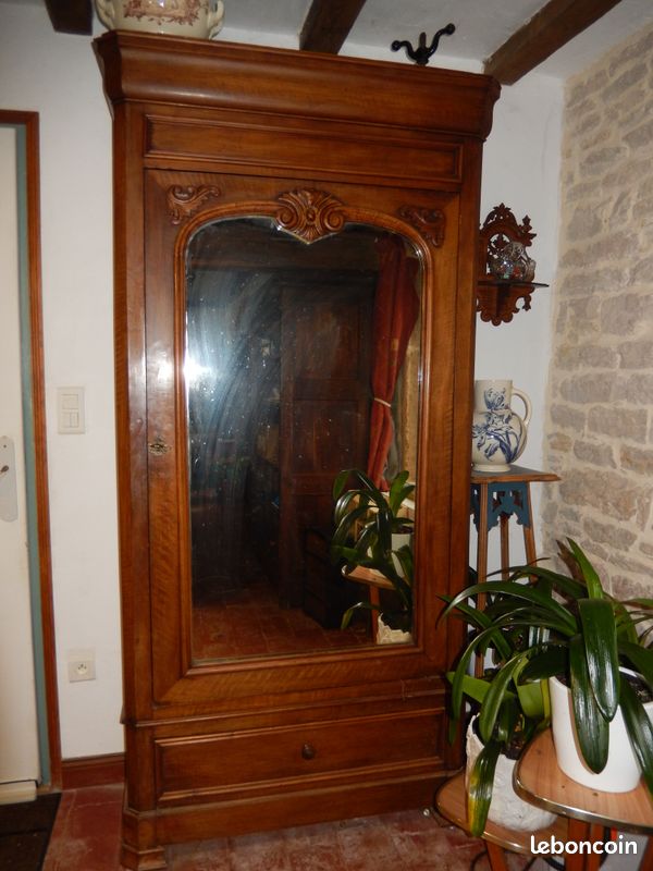 Armoire style Louis Philippe - une porte miroir - noyer ? Massif (image 2)