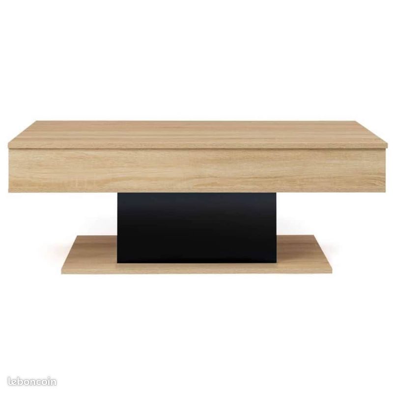 Table Basse Plateau Noir et Bois Relevable + Rangement Salon Salle à Manger (image 3)