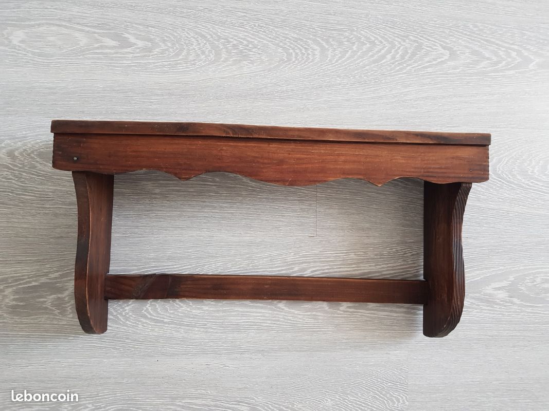 Porte casseroles ou ustensiles avec étagère en bois marron foncé 5 crochets (très bon état) (image 3)