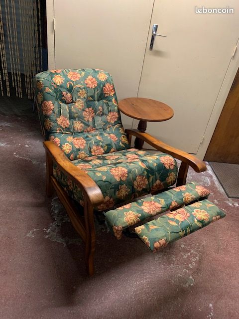 Fauteuil de salon relax bois tissus (image 1)