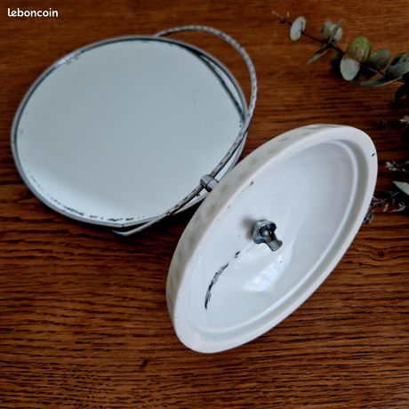 Miroir de table vintage floral avec base en porcelaine : décor de vanité double face - France
