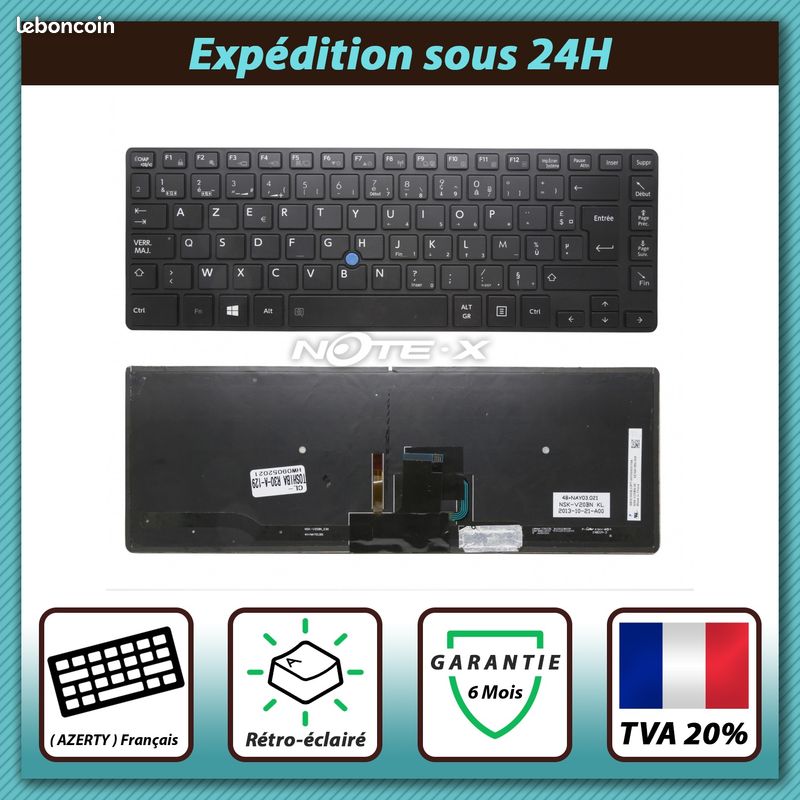 CLAVIER FRANÇAIS AZERTY POUR TOSHIBA PORTEGE R30-A - NSK-V20BN / 4B+NAY03.021 + rétro (image 1)