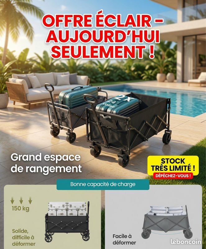 Chariot de Transport Pliable 150L 120kg - Camping Jardin Courses - 4 Roues 360° Compact Noir (image 3)