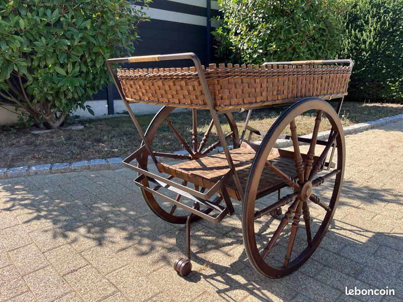 RELAX4LIFE Brouette Décorative en Bois - 4 Roues en Métal,Chariot à
