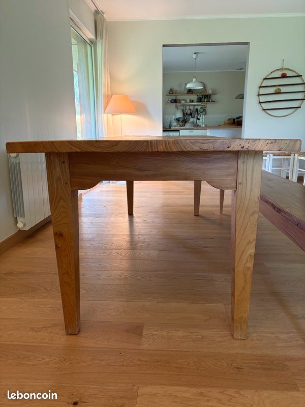 Table de menuisier en bois massif merisier 230 et son banc (image 6)
