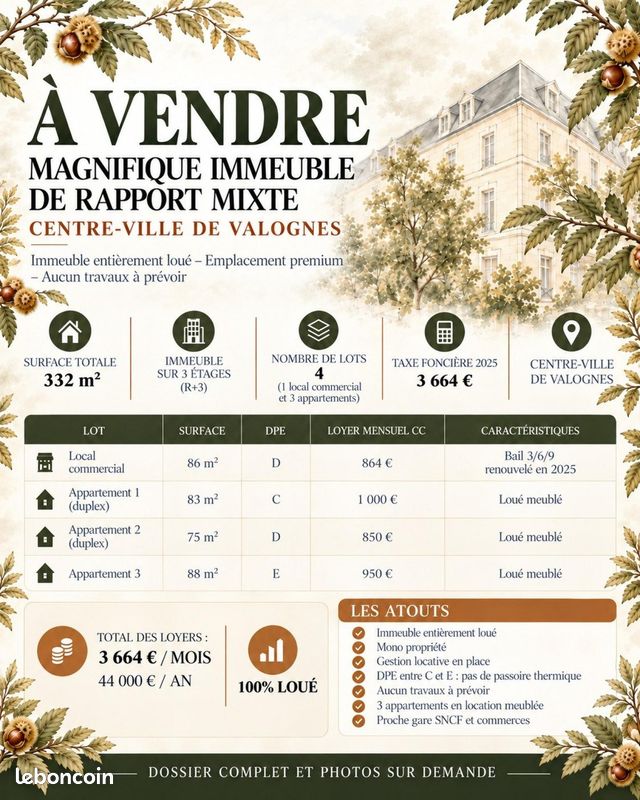 Immeuble 332 m² · à Valognes · 332 m² · 881 000 €