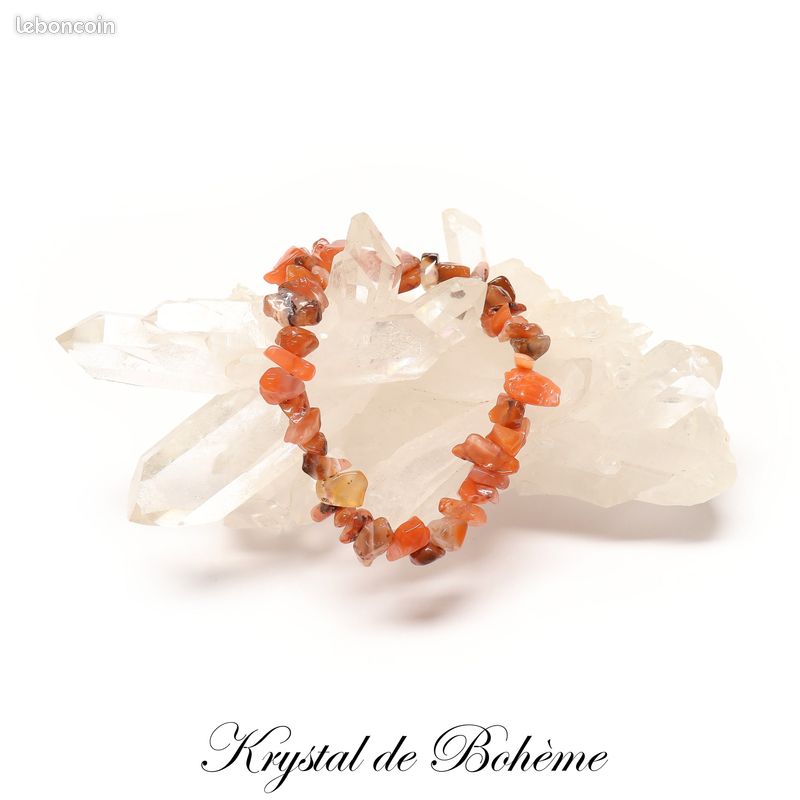 Bracelet en AGATE ROUGE RUBANEE de qualité A - Perles de chips - Pierre naturelle - Bijou Artisanal (image 2)