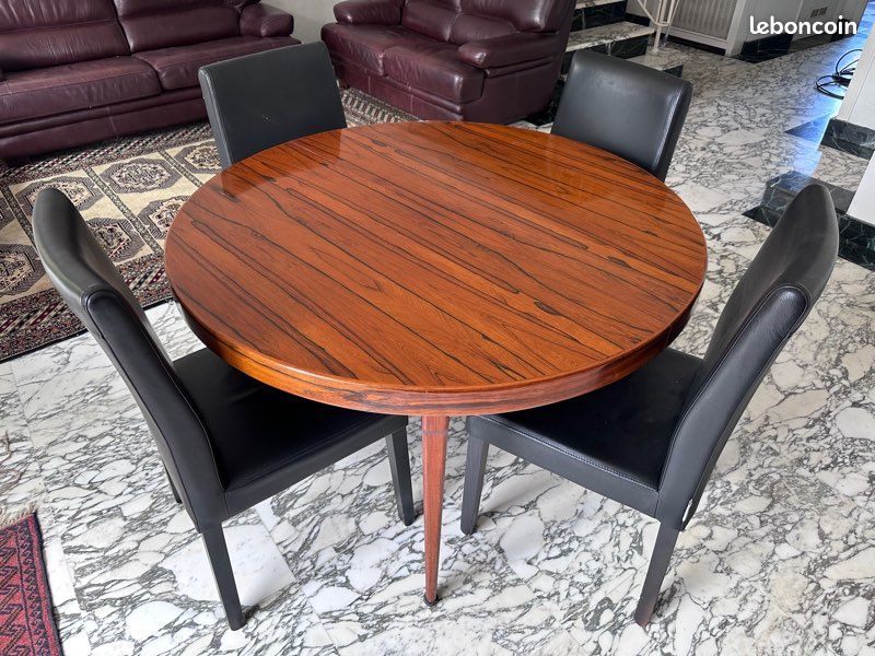 Table ronde extensible années 70 en Palissandre de Rio (image 1)