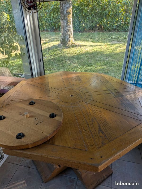 Table octogonale chêne massif diamètre 1,50 m avec plateau (image 4)