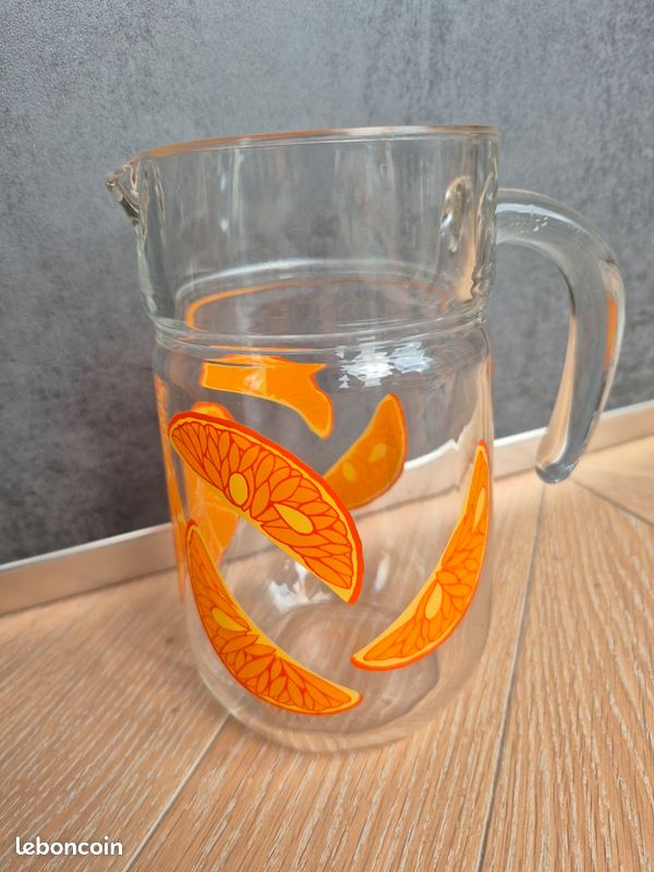 Service à Orangeade Luminarc – 6 Verres Et 1 Pichet, Décor Fraises, état Neuf