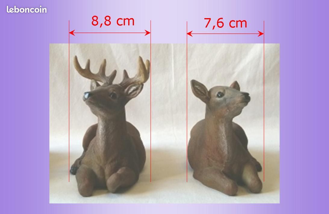 Figurines : 2 couples composés d’un cerf et d’une biche couchés (soit 4 pièces au total), en résine colorée rappelant leurs couleurs naturelles, à poser, à l’intérieur voire à l’extérieur | TBE (image 13)
